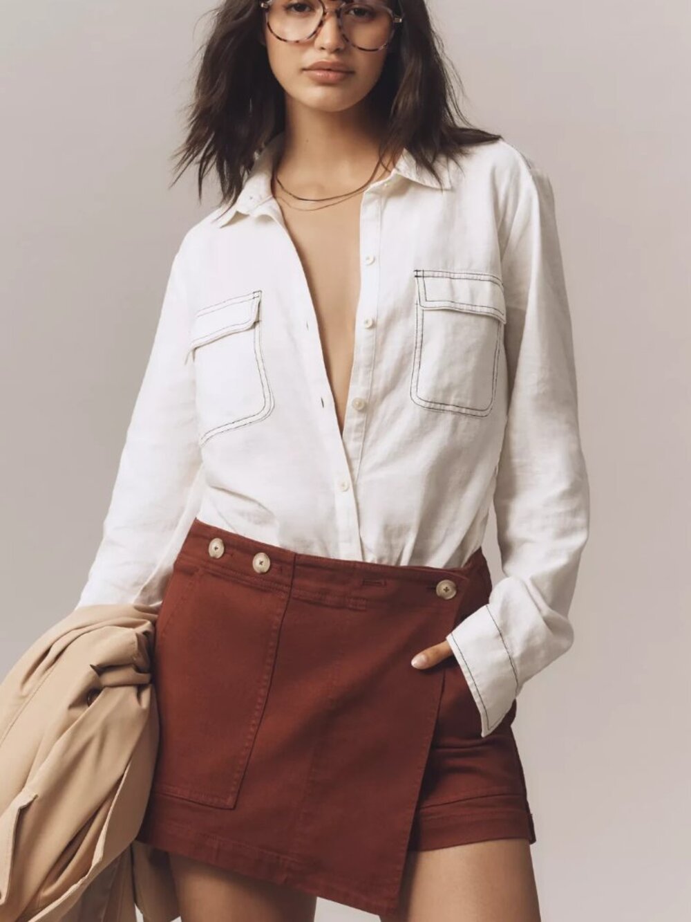 Anthropologie Pilcro The Kit High-Rise Utility Skort Dark Brick Size 28 NWT